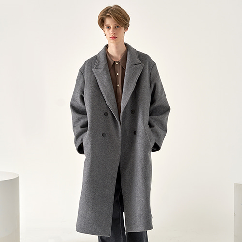 wide lapel double breasted coat(charcoal), [noun](노운),wide lapel double breasted coat(charcoal)