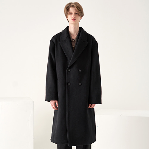 wide lapel double breasted coat(black), [noun](노운),wide lapel double breasted coat(black)
