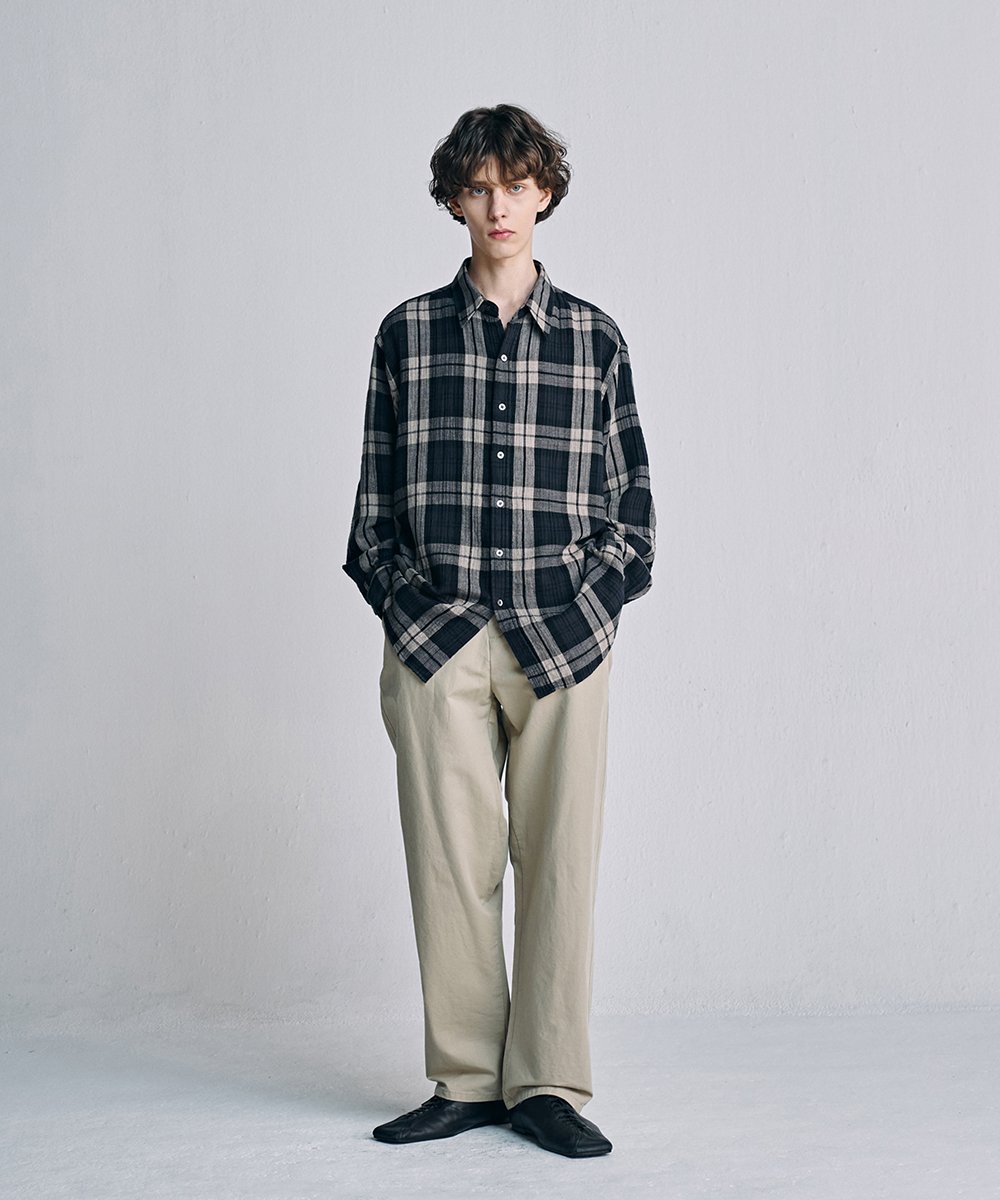 [23S/S] elbow patched shirt (beige/navy), [noun](노운),[23S/S] elbow patched shirt (beige/navy)