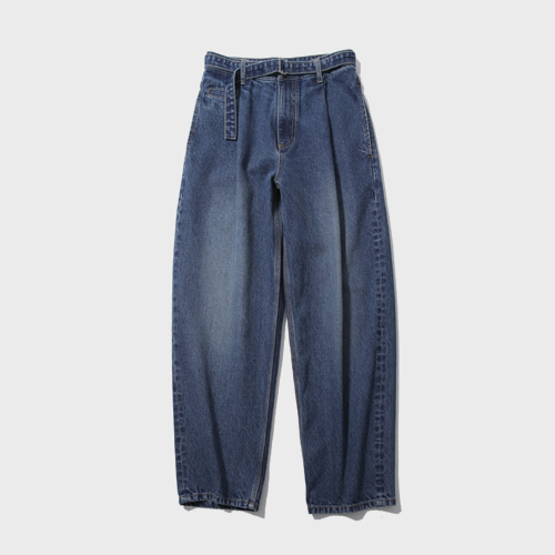 belted pleated denim pants (blue), [noun](노운),belted pleated denim pants (blue)