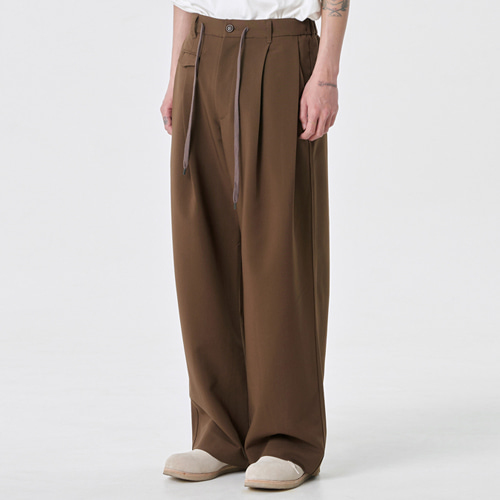 [21FW] half banding wide pants (greenish brown), [noun](노운),[21FW] half banding wide pants (greenish brown)
