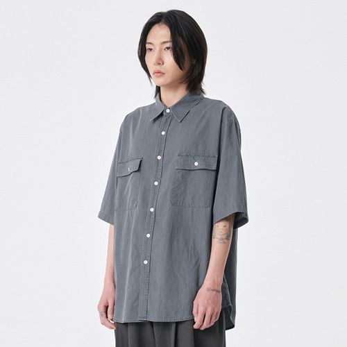 [22SS] wide pocket denim shirt (charcoal), [noun](노운),[22SS] wide pocket denim shirt (charcoal)