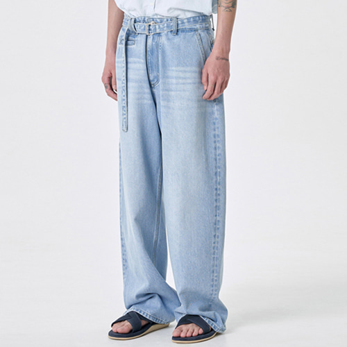 belted denim pants (light blue), [noun](노운),belted denim pants (light blue)