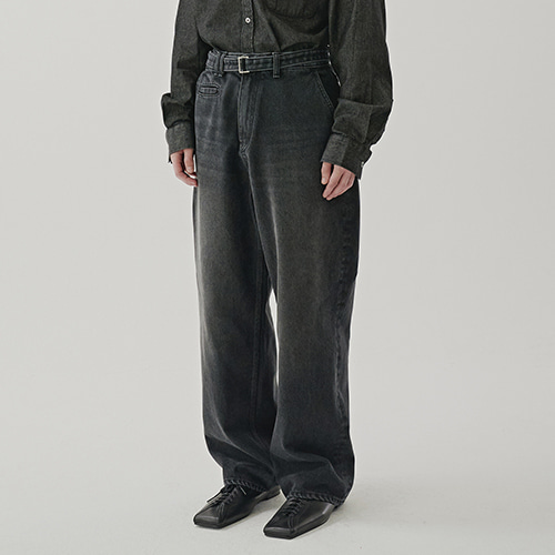 [22F/W] belted denim pants (charcoal), [noun](노운),[22F/W] belted denim pants (charcoal)