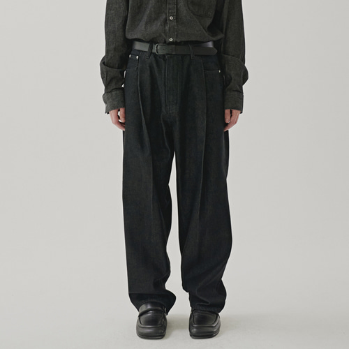 [22F/W] wide tuck denim pants (black), [noun](노운),[22F/W] wide tuck denim pants (black)