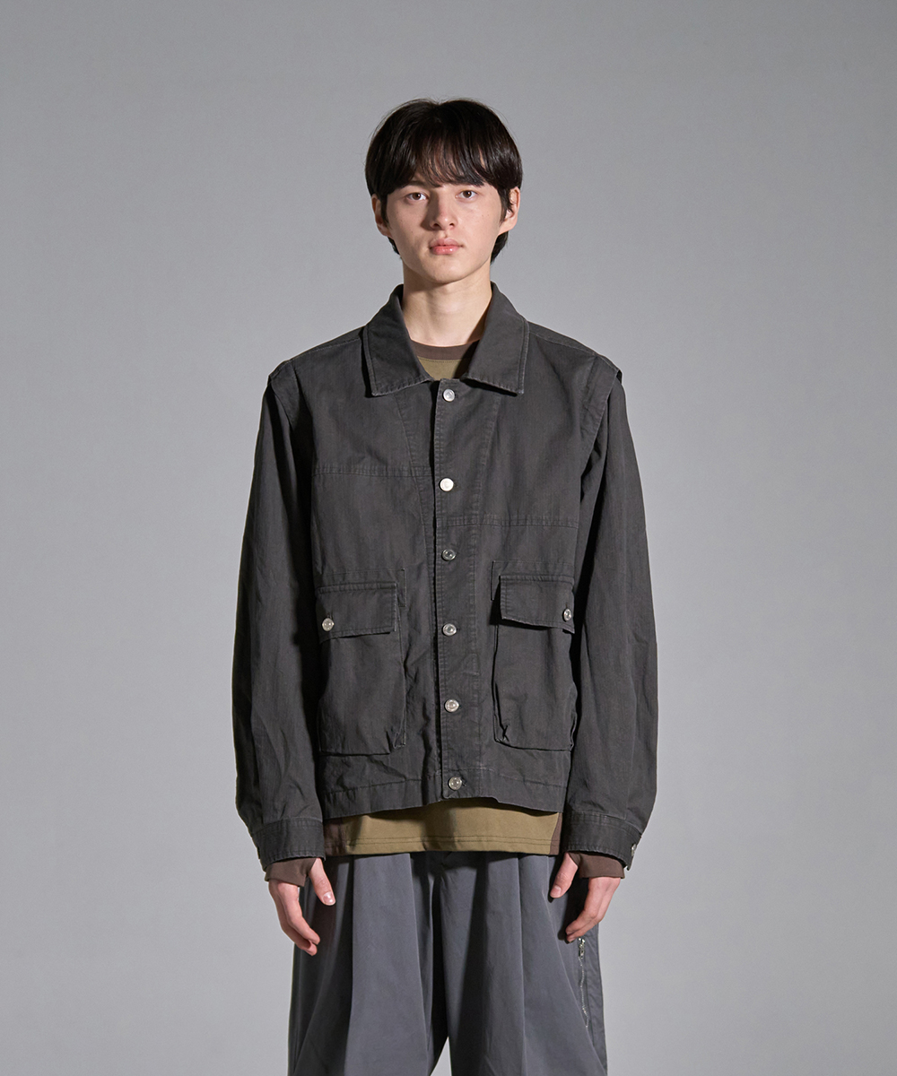 [23F/W] detachable vintage jacket (charcoal), [noun](노운),[23F/W] detachable vintage jacket (charcoal)