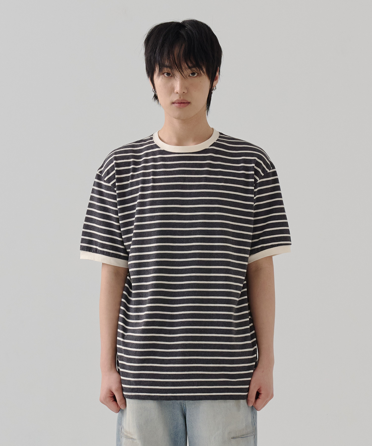 [24S/S] stripe t shirts (charcoal), [noun](노운),[24S/S] stripe t shirts (charcoal)
