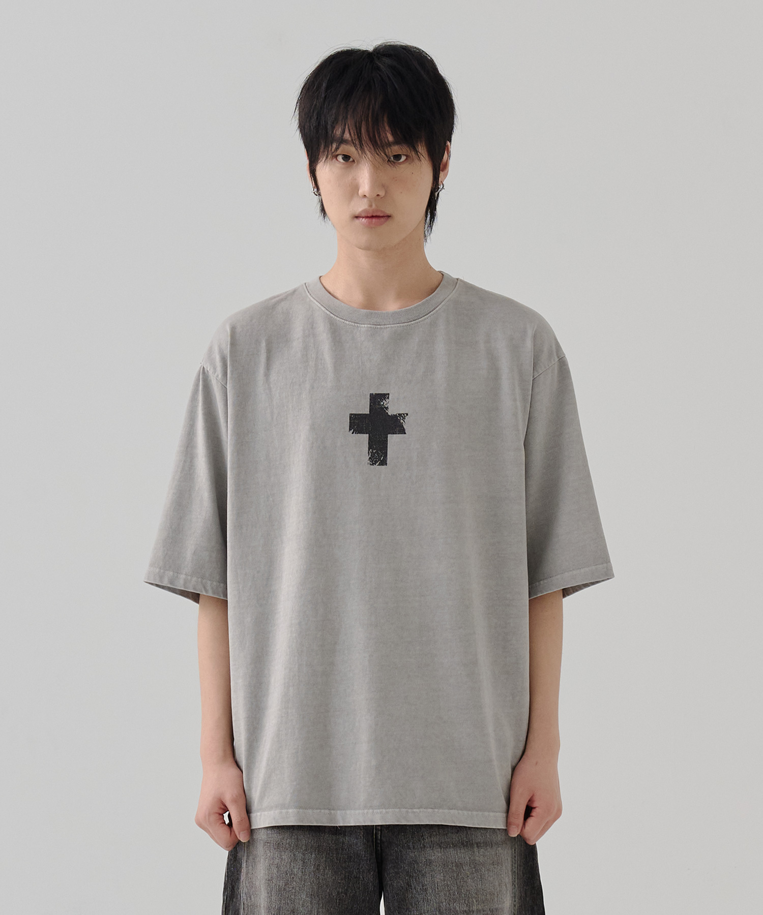 [24S/S] cross t shirts (grey)_5월10일 예약배송, [noun](노운),[24S/S] cross t shirts (grey)_5월10일 예약배송